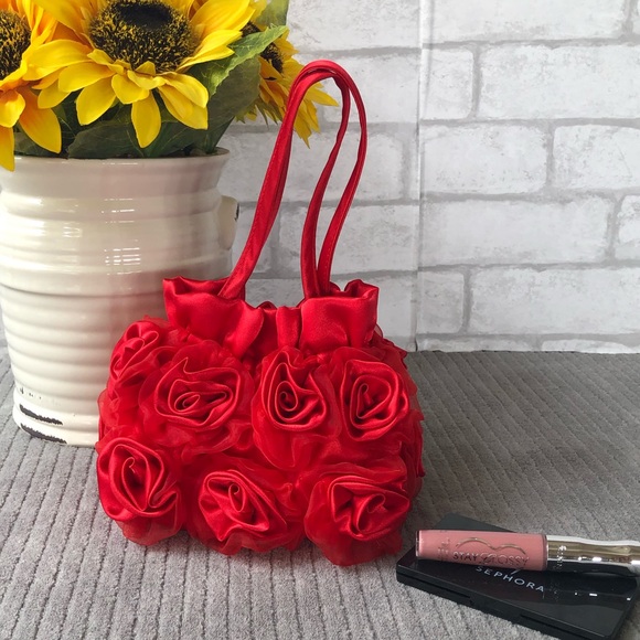 Galerie Handbags - Galerie Red Satin Roses Evening Bag